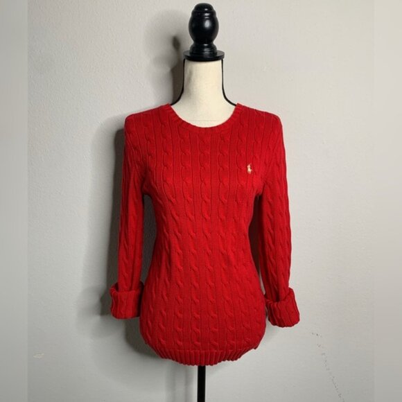 Ralph Lauren Red Iconic Cable Crewneck Sweater - Picture 14 of 14